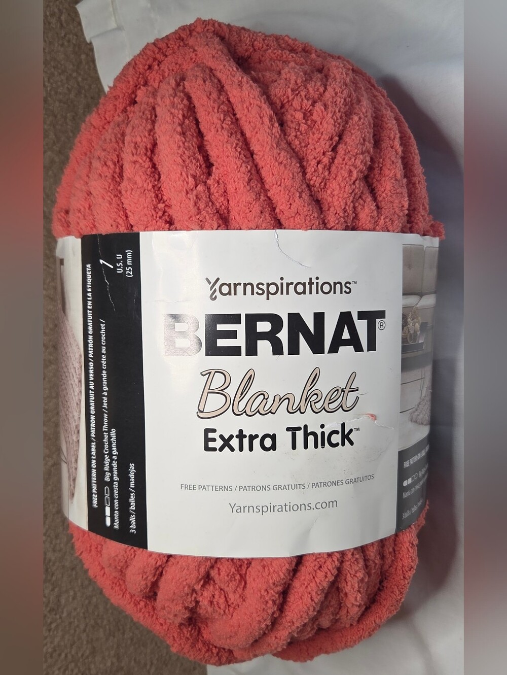 NEW Bernat Blanket Yarnspirations Extra Thick Yarn 72Yds 21.2oz 600G Clay 161062